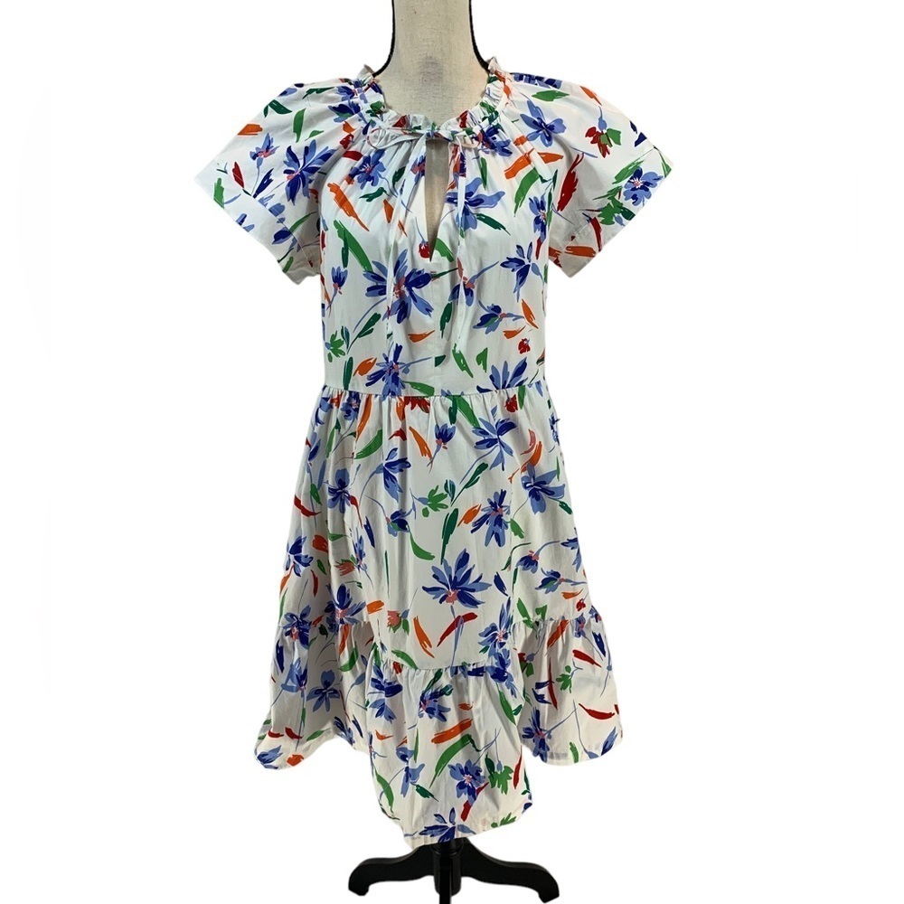Maggy London Tie Neck Flutter Sleeve Tier Hem Midi Dress - White - size 4